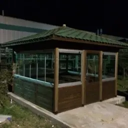 KAM-20 Camekanlı Büfe Kameriye Kare, Emprenyeli Çam, Cam Balkon Sistemli Kayar Pencereli - 5 x 5 m